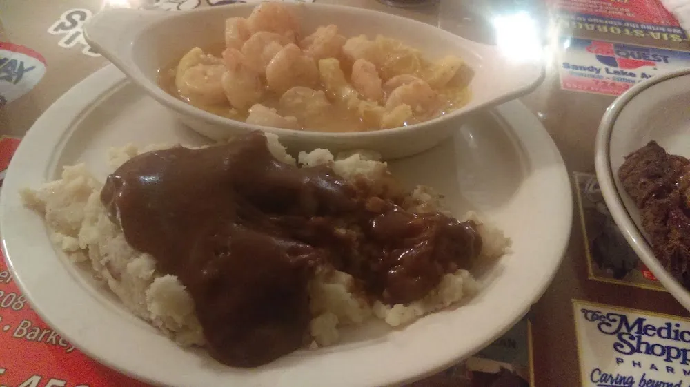 Shrimp Scampi and Mashed Potatoes with Beef Gravy